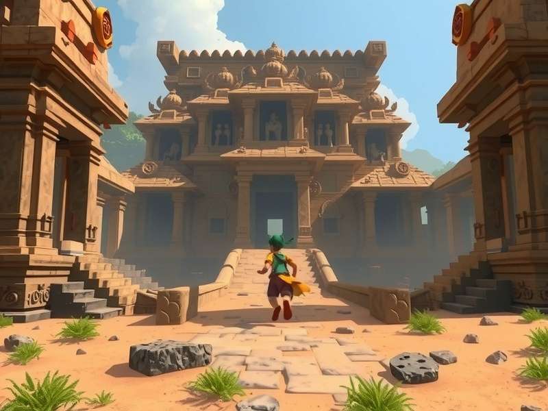 Exciting gameplay of Konark Sun Temple Run Konark Sun Temple Run gameplay screenshot showing a character running through temple ruins